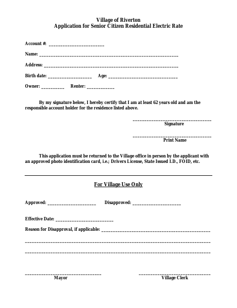 First page of the Application for Senior Citizen Residential Electric Rate