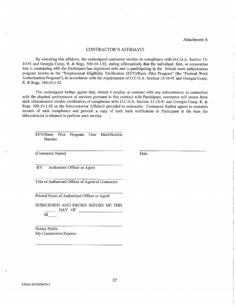 First page of the Contractor and Subcontractor Affidavit