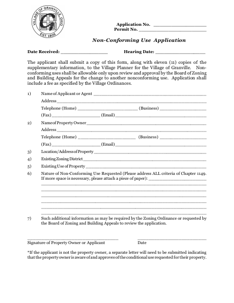 First page of the Non-Conforming Use Application