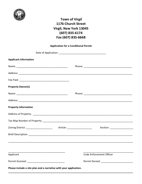 First page of the Application for a Conditional Permit
