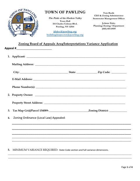 First page of the Area and Interpretation Variance Application