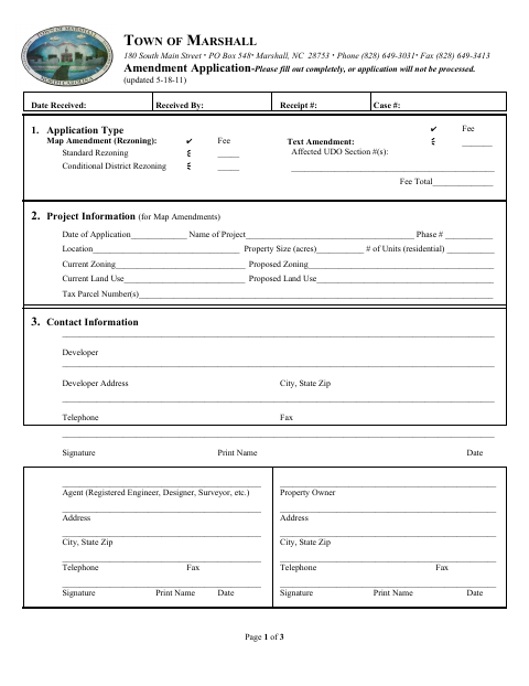 First page of the Amendment Application