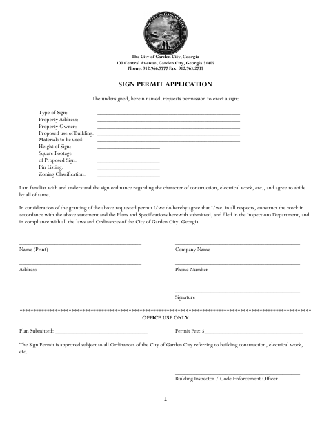 First page of the Sign Permit Application