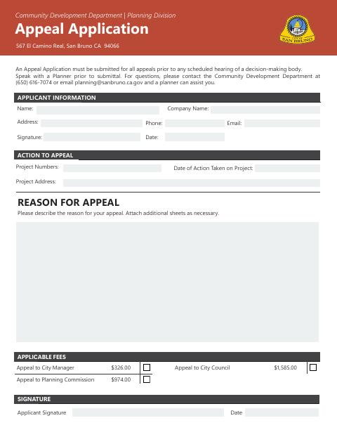 First page of the Appeal Application