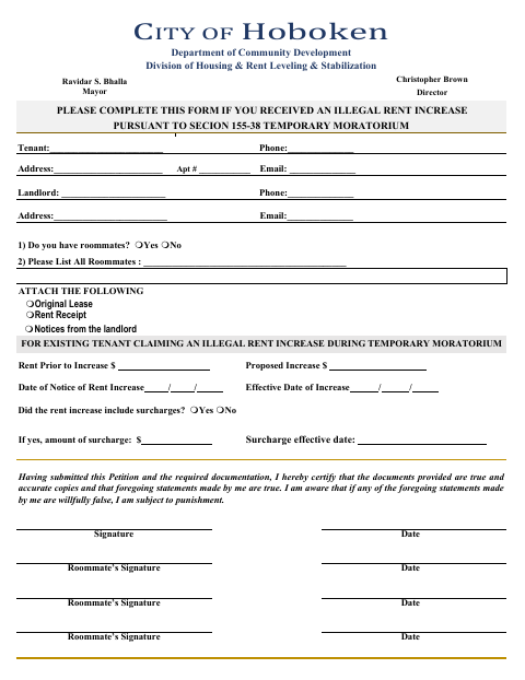 First page of the Illegal Rent Increase Form