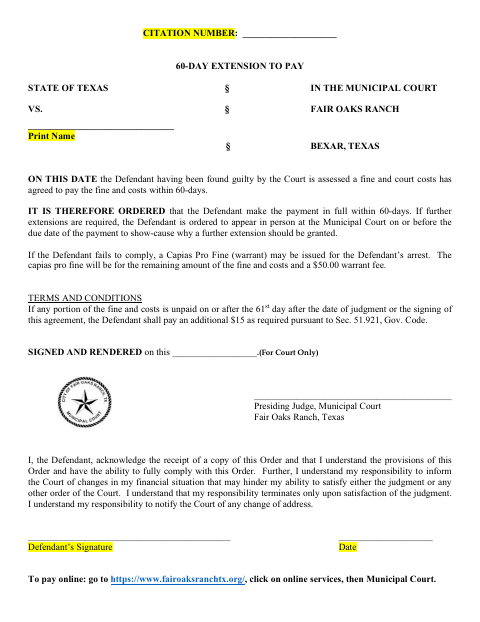 First page of the 60-Day Extension to Pay