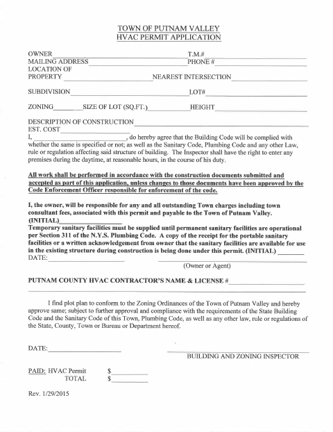 First page of the HVAC Permit Application