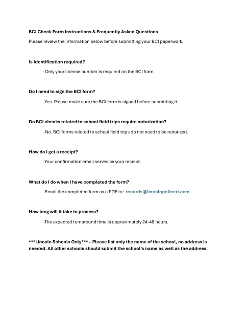 First page of the BCI Waiver Authorization