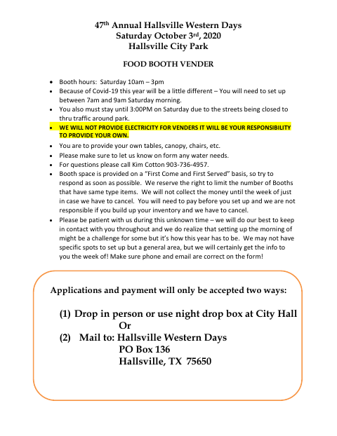 First page of the Food Booth Vendor Application