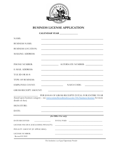First page of the Business License Application