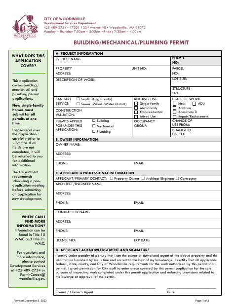 First page of the Building/Mechanical/Plumbing Permit