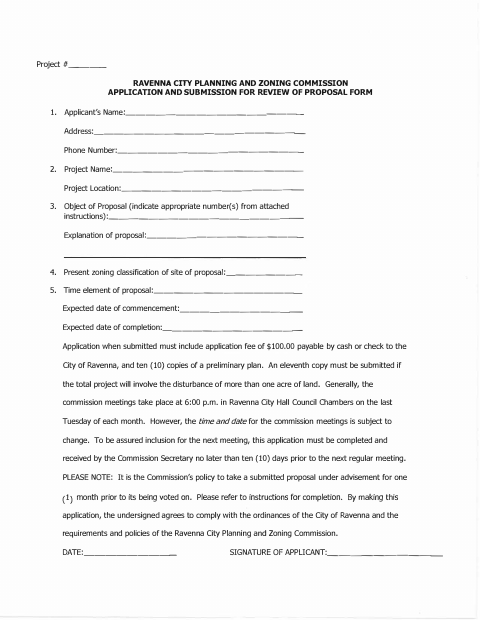First page of the Planning and Zoning Commission Proposal Review Application