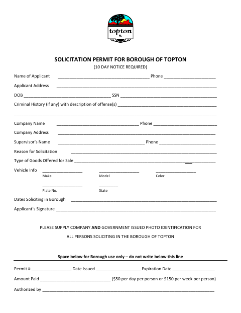 First page of the Solicitation Permit Application