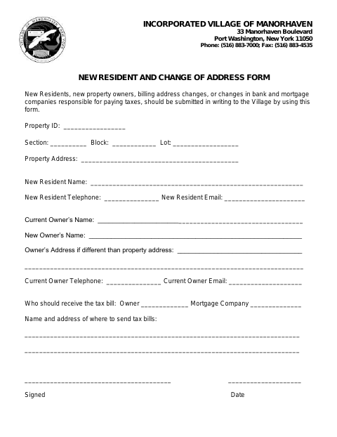 First page of the New Resident and Change of Address Form