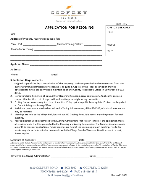 First page of the Application for Rezoning