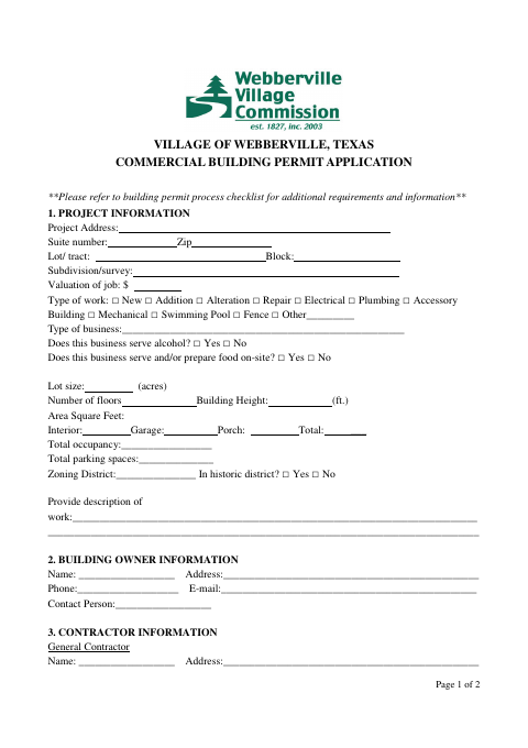 First page of the Commercial Building Permit Application
