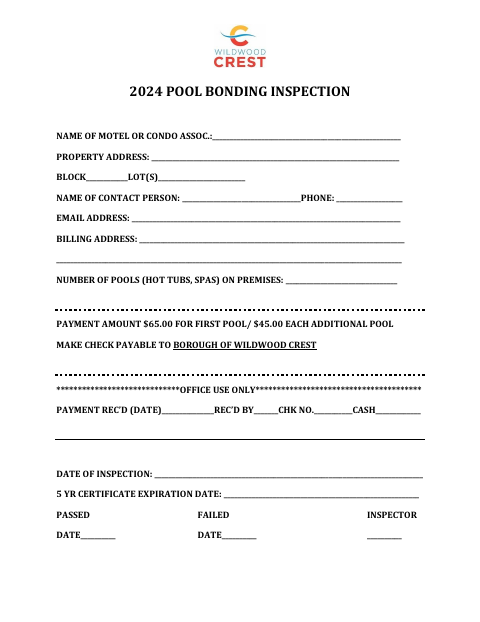 First page of the Pool Bonding Inspection