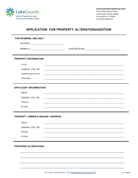 First page of the Application for Property Alteration/Addition