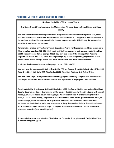 First page of the Title VI Notice and Complaint Form (English Version)