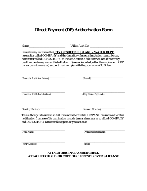 First page of the Direct Payment (DP) Authorization Form