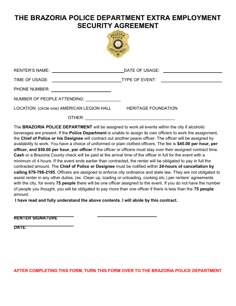 First page of the Extra Employment Security Agreement