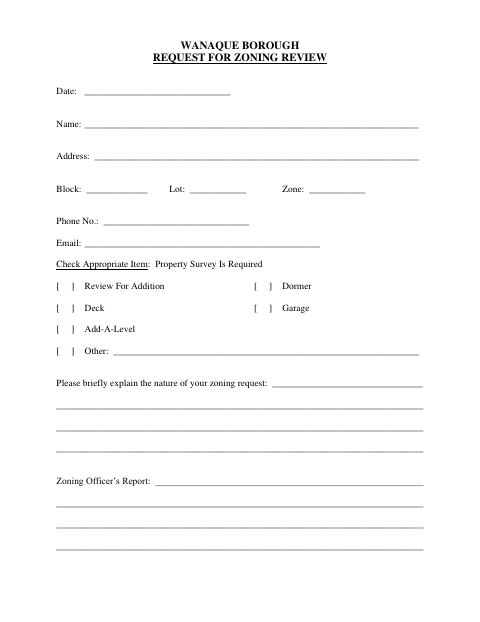 First page of the Request for Zoning Review