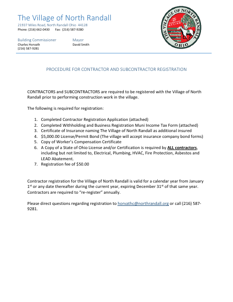 First page of the Contractor and Subcontractor Registration Application