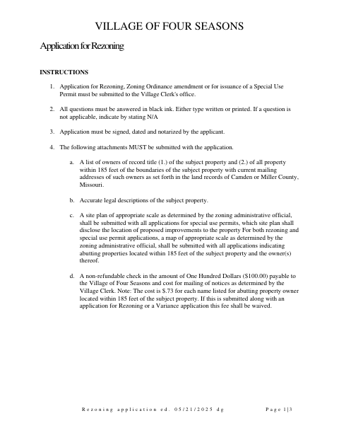 First page of the Rezoning and Special Use Permit Application