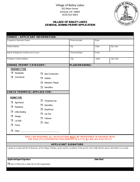 First page of the General Zoning Permit Application