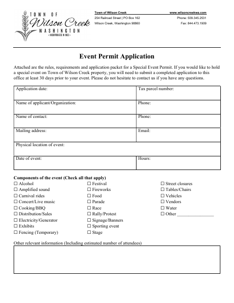 First page of the Event Permit Application