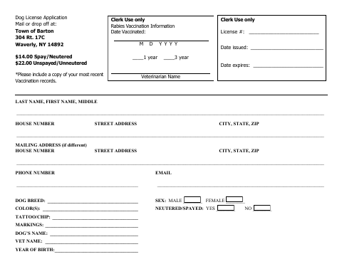 First page of the Dog License Application