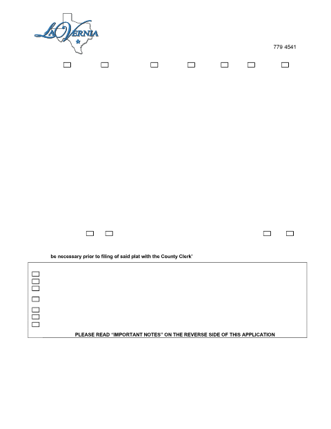 First page of the Application for Land Subdivision (Plat)