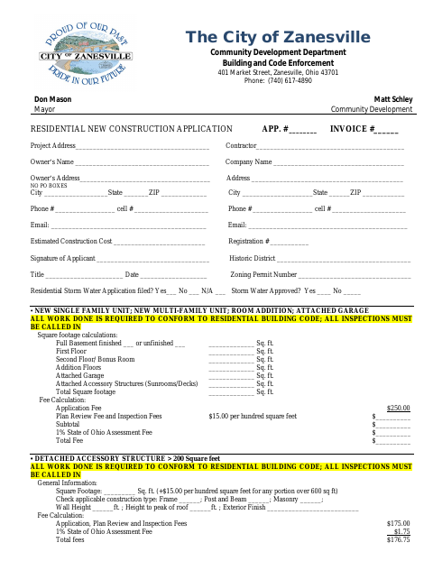 First page of the Residential New Construction Application