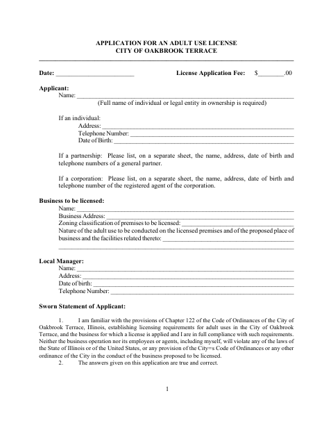 First page of the Adult Use License Application