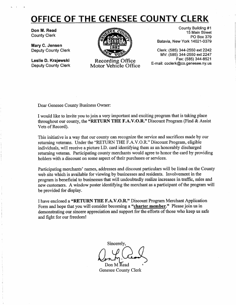 First page of the F.A.V.O.R. Discount Program Merchant Application