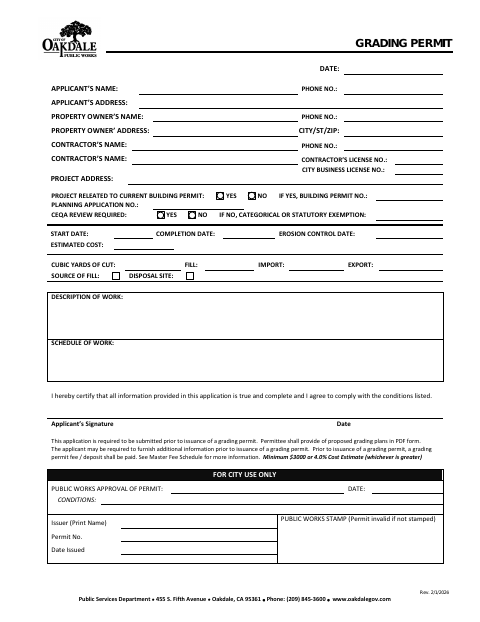 First page of the Grading Permit