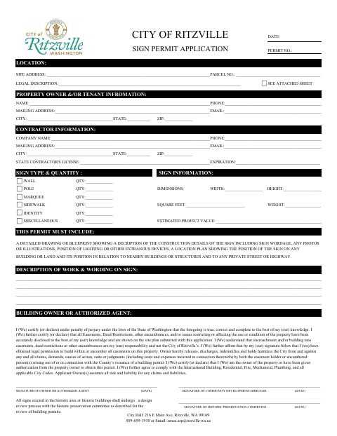 First page of the Sign Permit Application