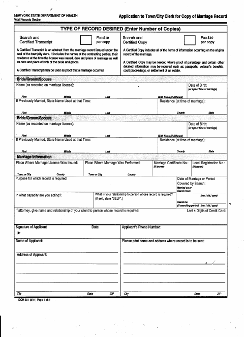 First page of the Marriage Record Copy Application