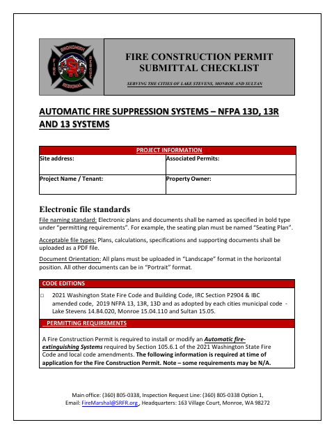 First page of the Automatic Fire Suppression Systems – NFPA 13D, 13R and 13 Systems
