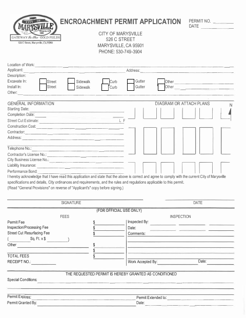 First page of the Encroachment Permit Application