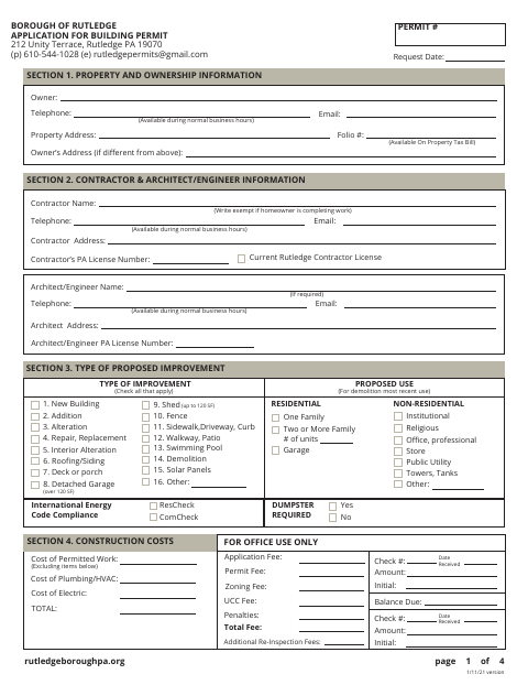 First page of the Application for Building Permit