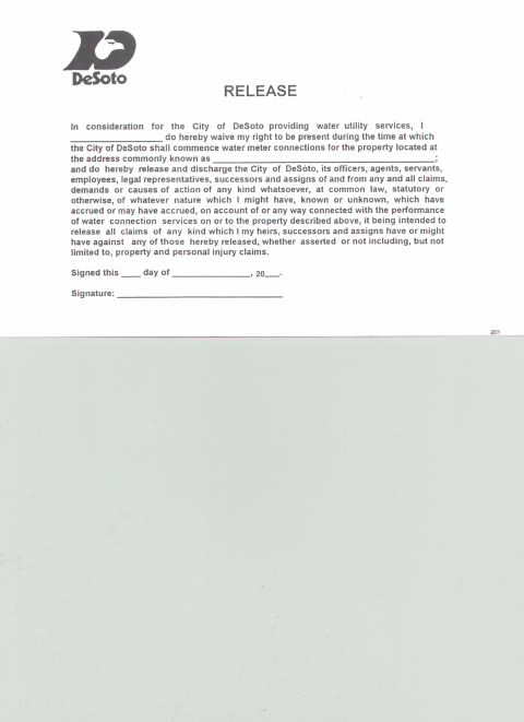 First page of the Water Meter Connection Waiver Release