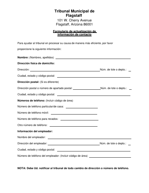 First page of the Formulario De Actualización De Información De Contacto
