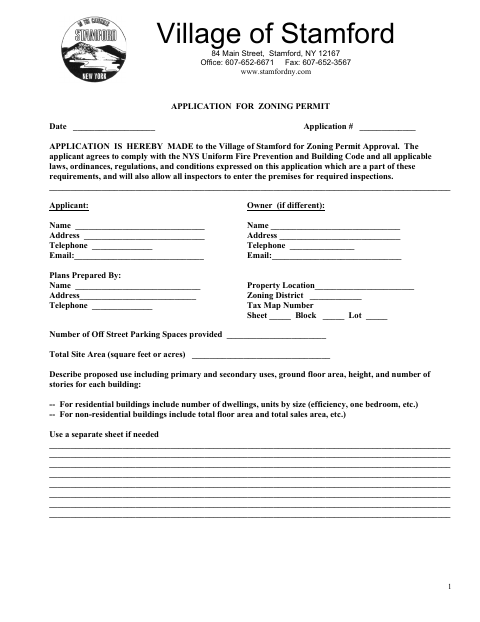 First page of the Application for Zoning Permit