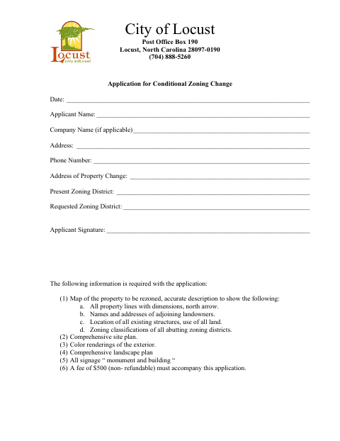 First page of the Application for Conditional Zoning Change