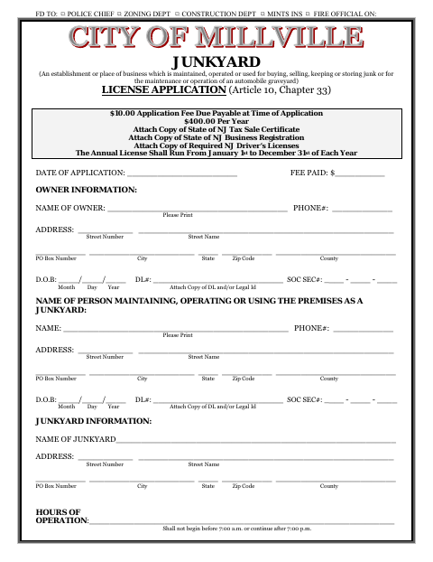 First page of the Junkyard License Application