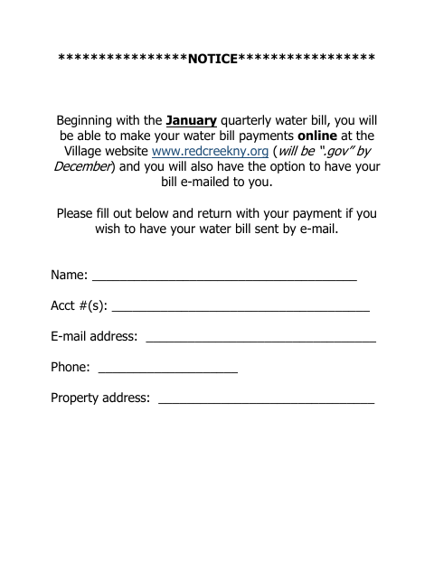 First page of the Water Bill E-Mail Delivery Request