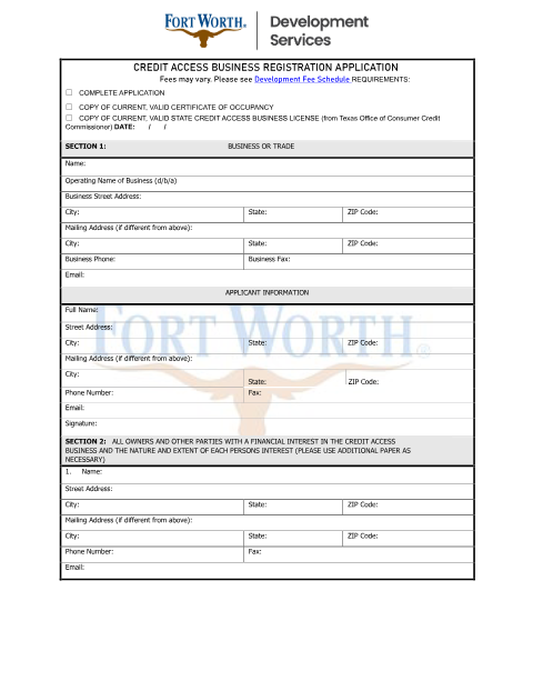 First page of the Credit Access Business Registration Application