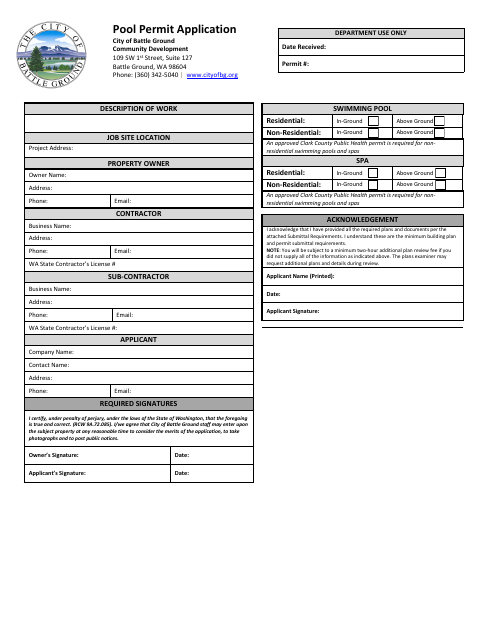 First page of the Pool Permit Application