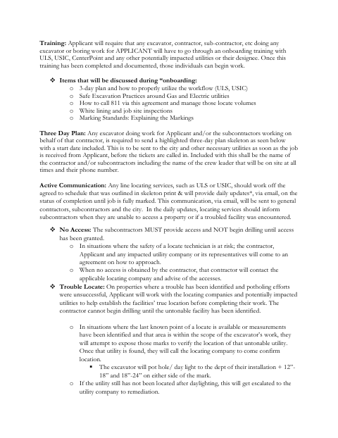 First page of the Right-of-Way Permit Work Agreement